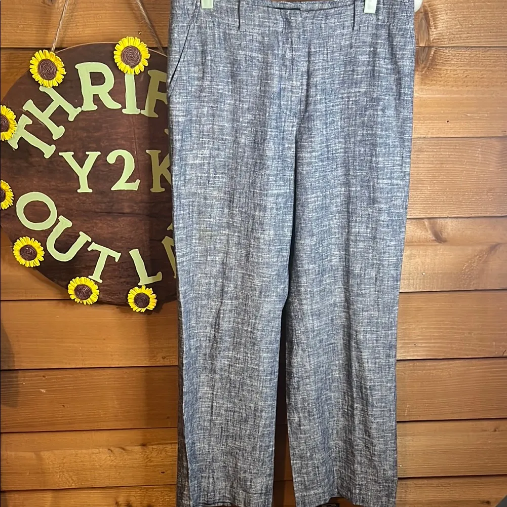 Talbots Heritage Wide Leg Relaxed High Rise Linen Cotton Navy White Trouser Pant - Image 2