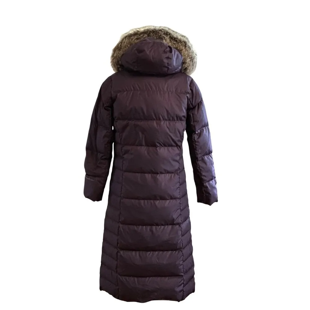 Eddie Bauer Womens Long Purple Puffer Down Coat Quilted Faux Fur Hood Size PS - Image 3