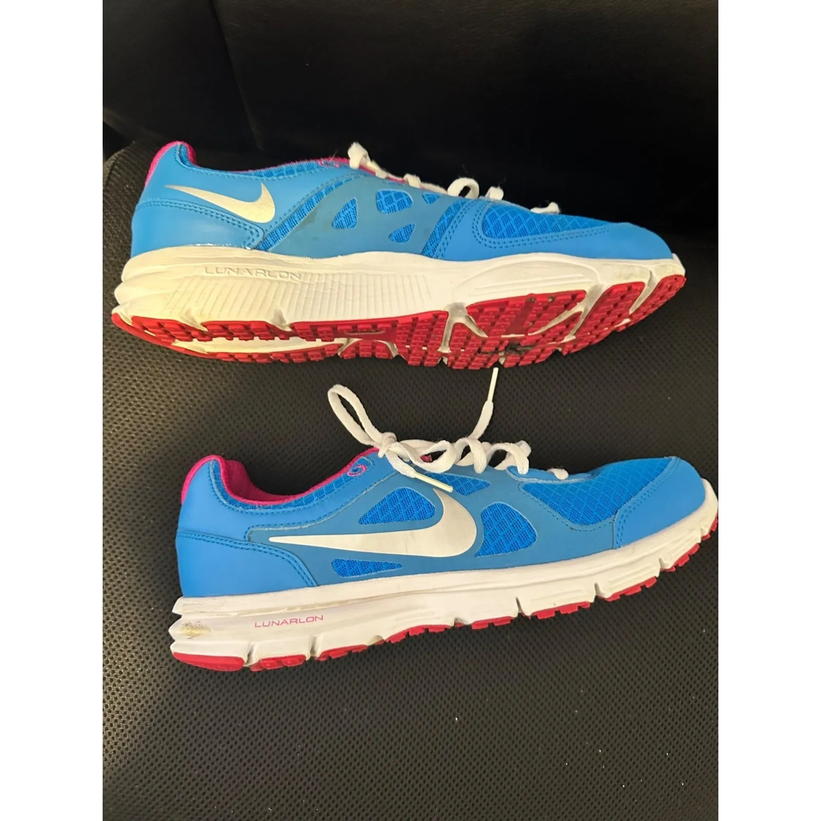 Nike Lunarlon Running‎ Shoes Blue Silver Hot Pink White 488164-400 Womens Sz 9 - Image 4