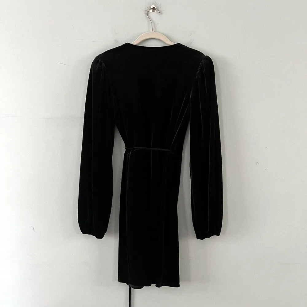 NWT Gianni Bini Leighton Black Velvet Long Sleeve Wrap Mini Dress - Image 3