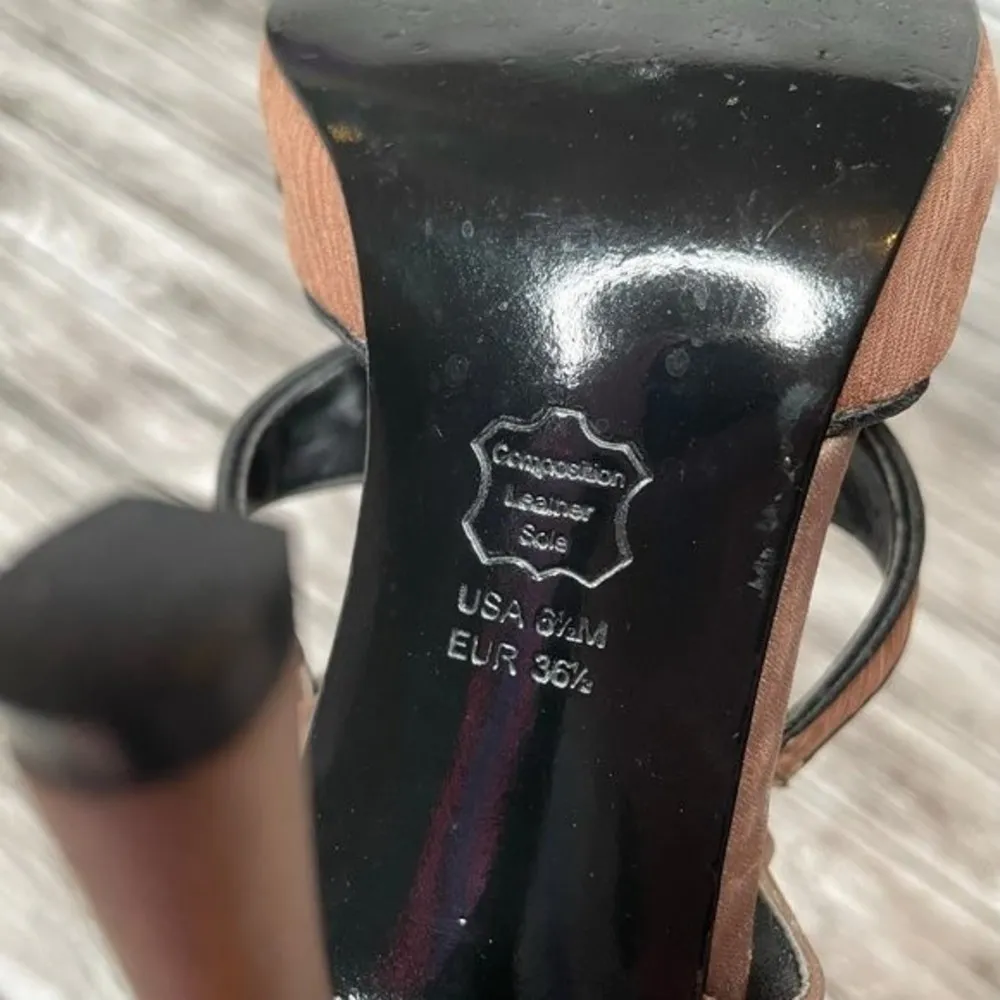 Nina Cutout Bead Stiletto Sandals Crepe Fabric Leather Sole 6.5 Black Rust Brown - Image 11