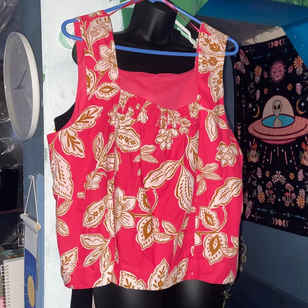 EVERY PINK CREAM FLORAL Sleeveless Top NWT 100% Cotton Size XL - Image 2