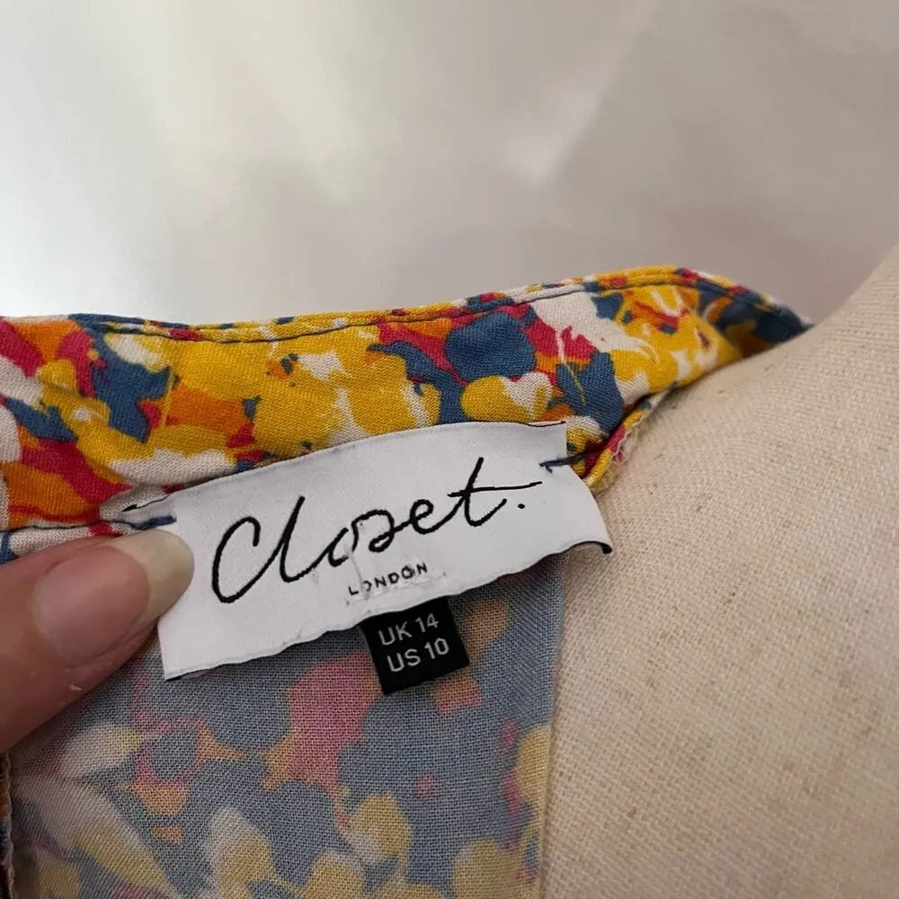 Closet London Dropwaist Dress 10 Cottagecore Boho Floral High Neck Floral Retro Yellow - Image 10