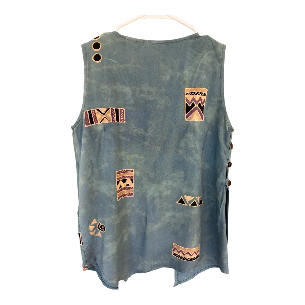 Vintage boho geometric painted tank Size Medium Blue - Image 2