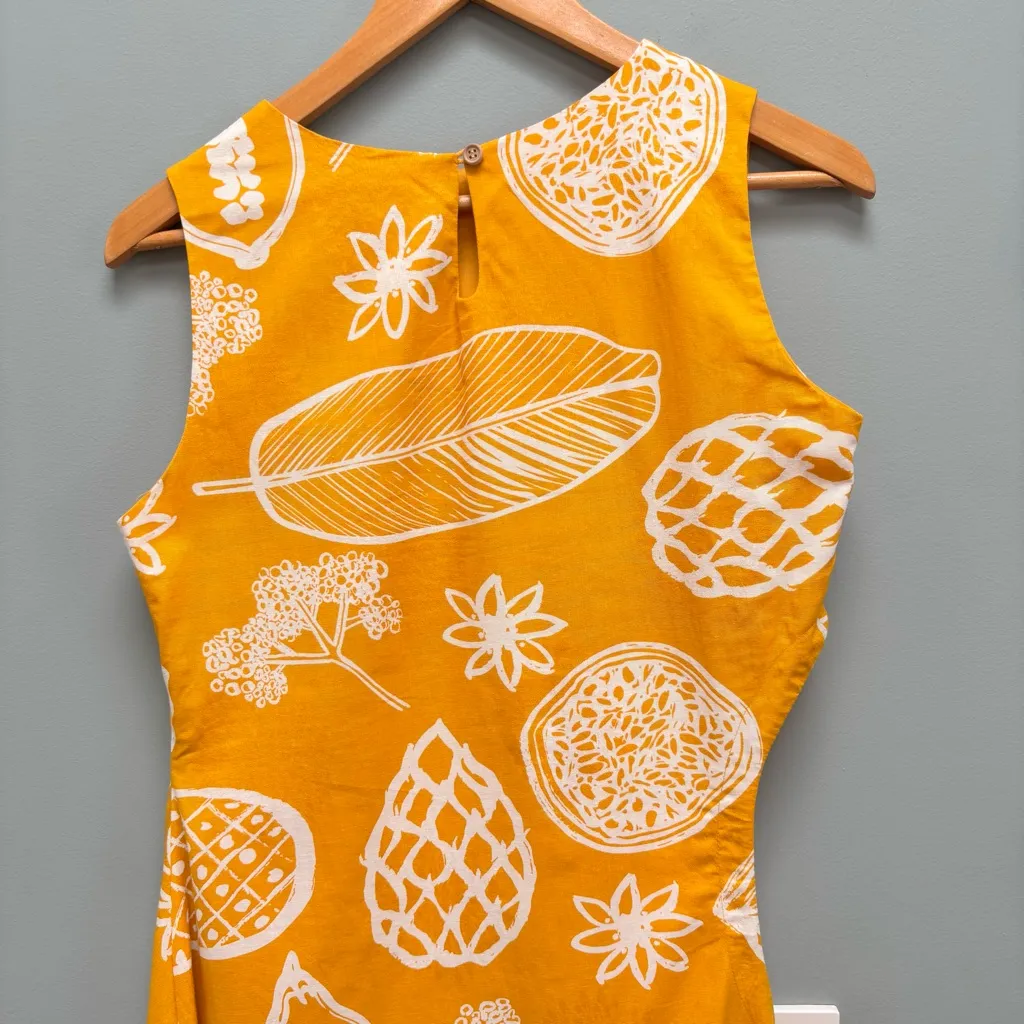 En Saison Paz Midi Dress in Tropical Fruit Print Asymmetrical Yellow S Orange Size 8 - Image 10