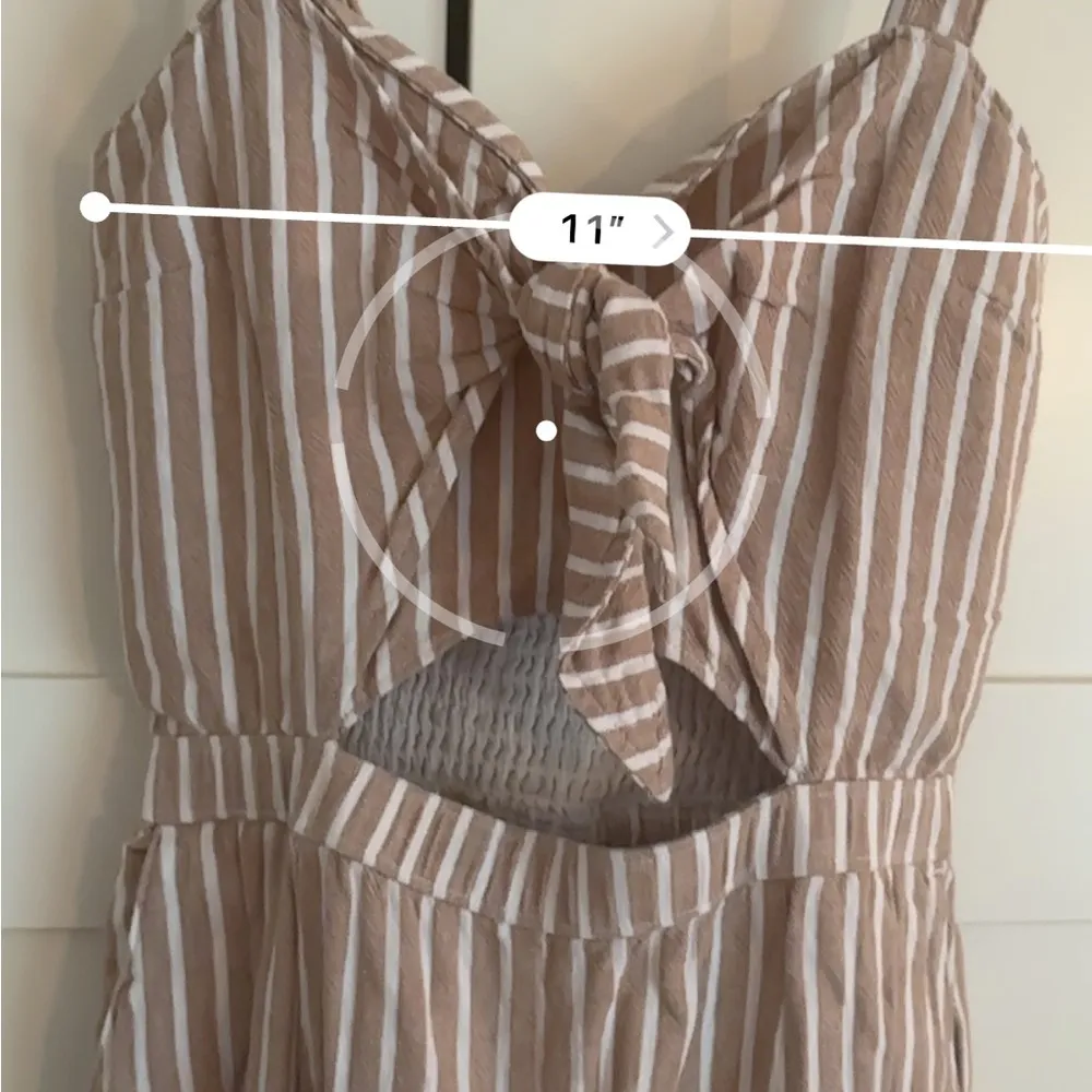 Abercrombie & Fitch Linen Cotton Blend Tan Striped Cutout Straight Leg Jumpsuit - Image 6