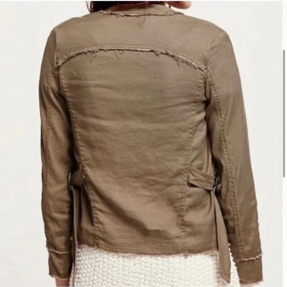 Free People Raw Femme Linen Brown Medium Waterfall Frayed Blazer Jacket Cardigan - Image 5
