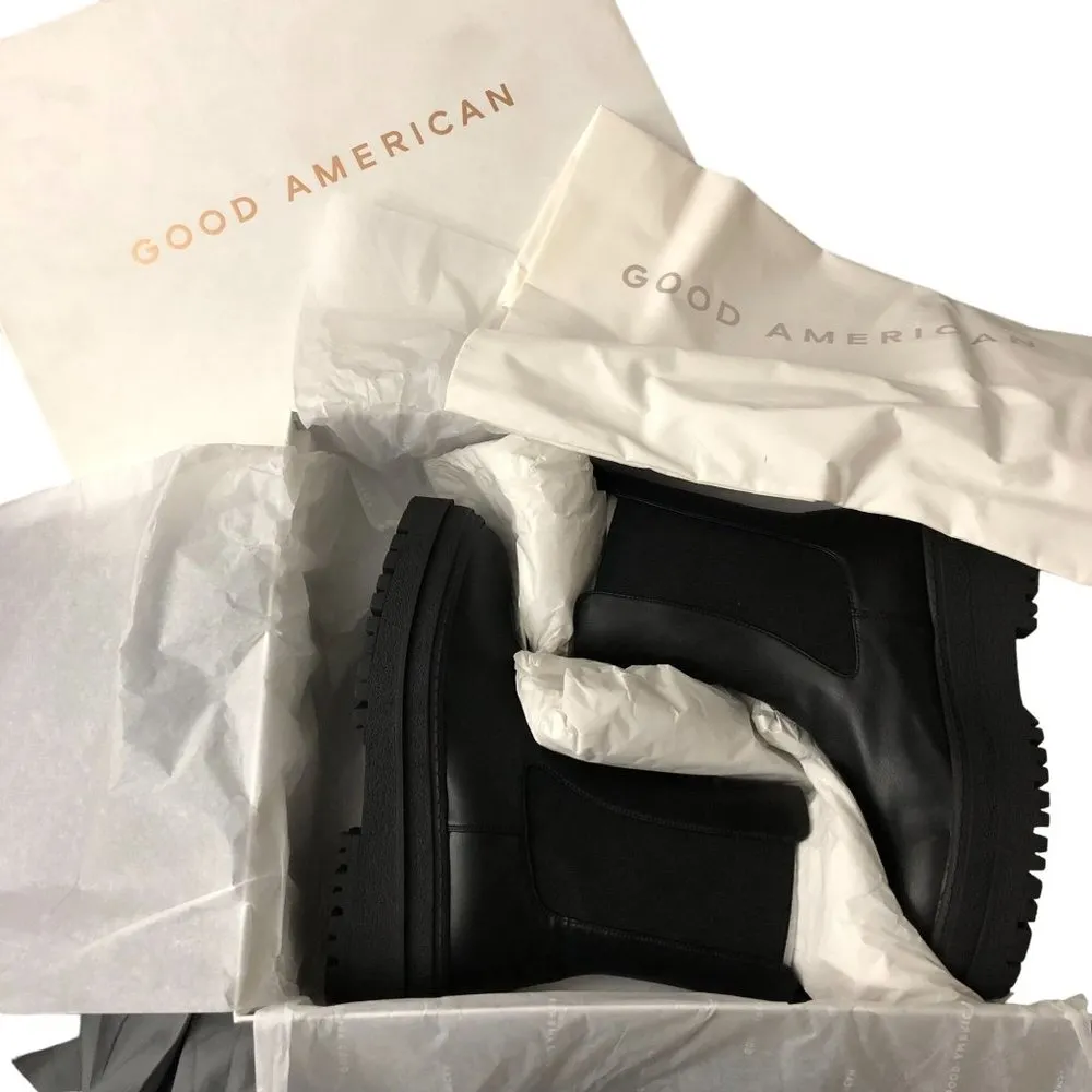 Good American Womens Chelsea Boot Black Faux Leather Lug Sole Grunge Black 6 - Image 2