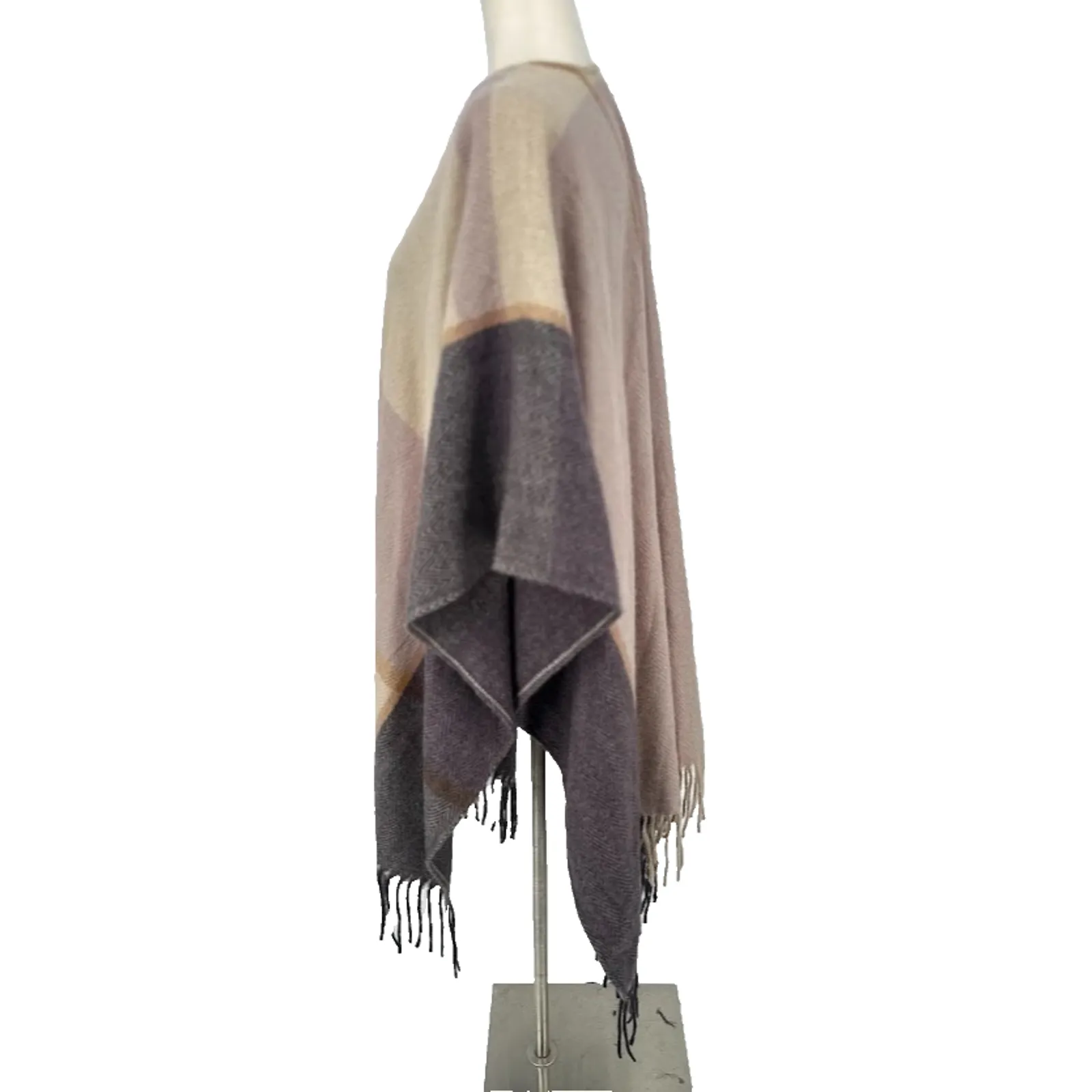 Woolrich Sweater Poncho Women's One Size Plaid Shawl Open Fringe Cardigan Top - Image 4