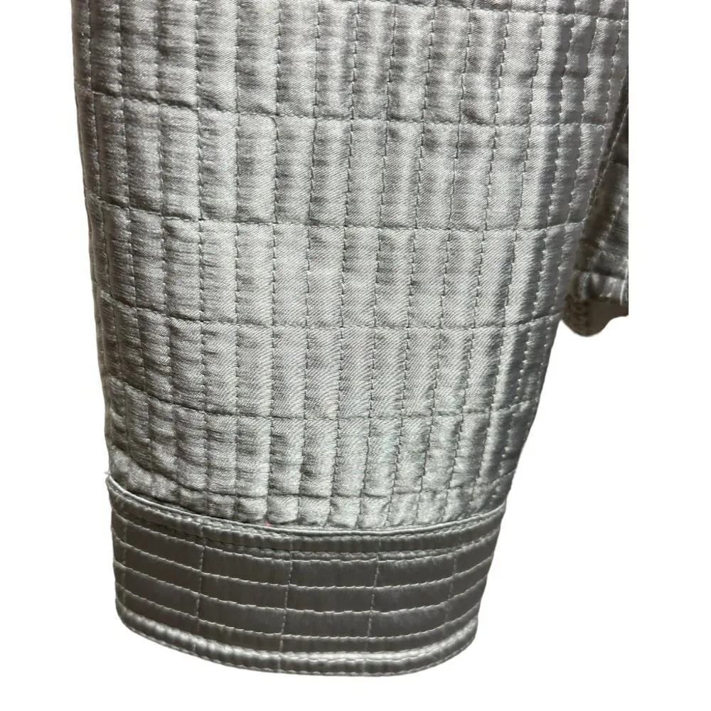 Susan Bristol Women's Size M Silver Quilted Snap Closure Blazer Jacket Metallic - Image 4