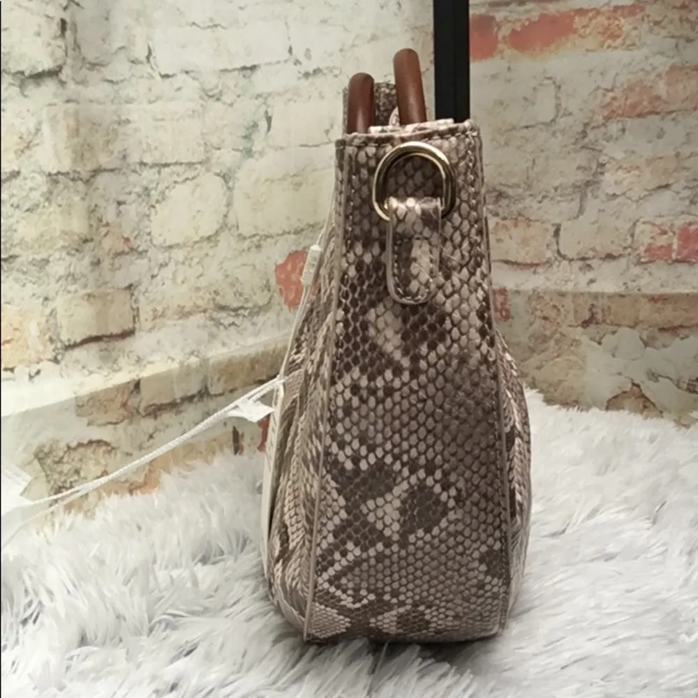 New Urban Expressions Trendy Snake Print Moon Satchel Purse Warm Neutral Tones - Image 3