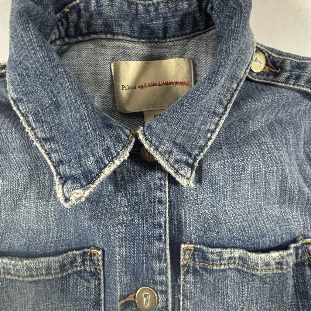 Anthropologie Pilcro Letterpress Women's Sm Denim Jean Jacket Tie Back Blue Wash - Image 10