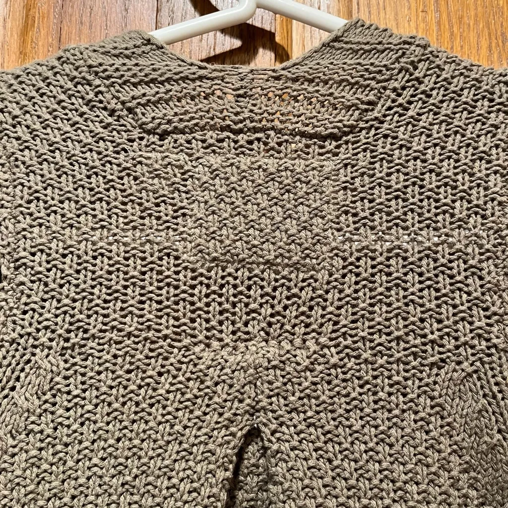 Angel Of The North Mossy Green Loose Knit Cotton Blend Cardigan - Image 8