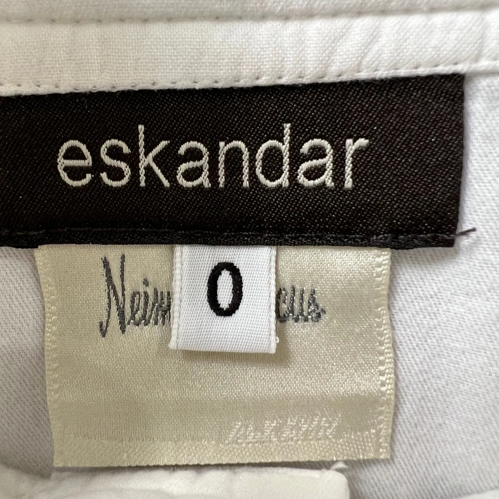 Eskandar‎ Wide Double Stand Collar Shirt White Cotton Oversized Button Front Top Size L - Image 3