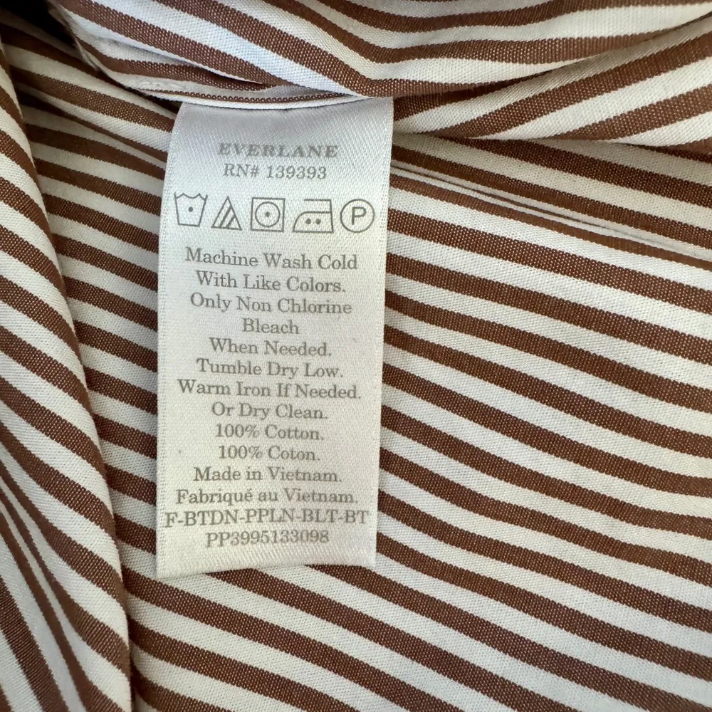 Everlane Poplin Oversized Stripe Top Tan White Crisp Cotton Sz 0 RUNS LARGE - Image 7