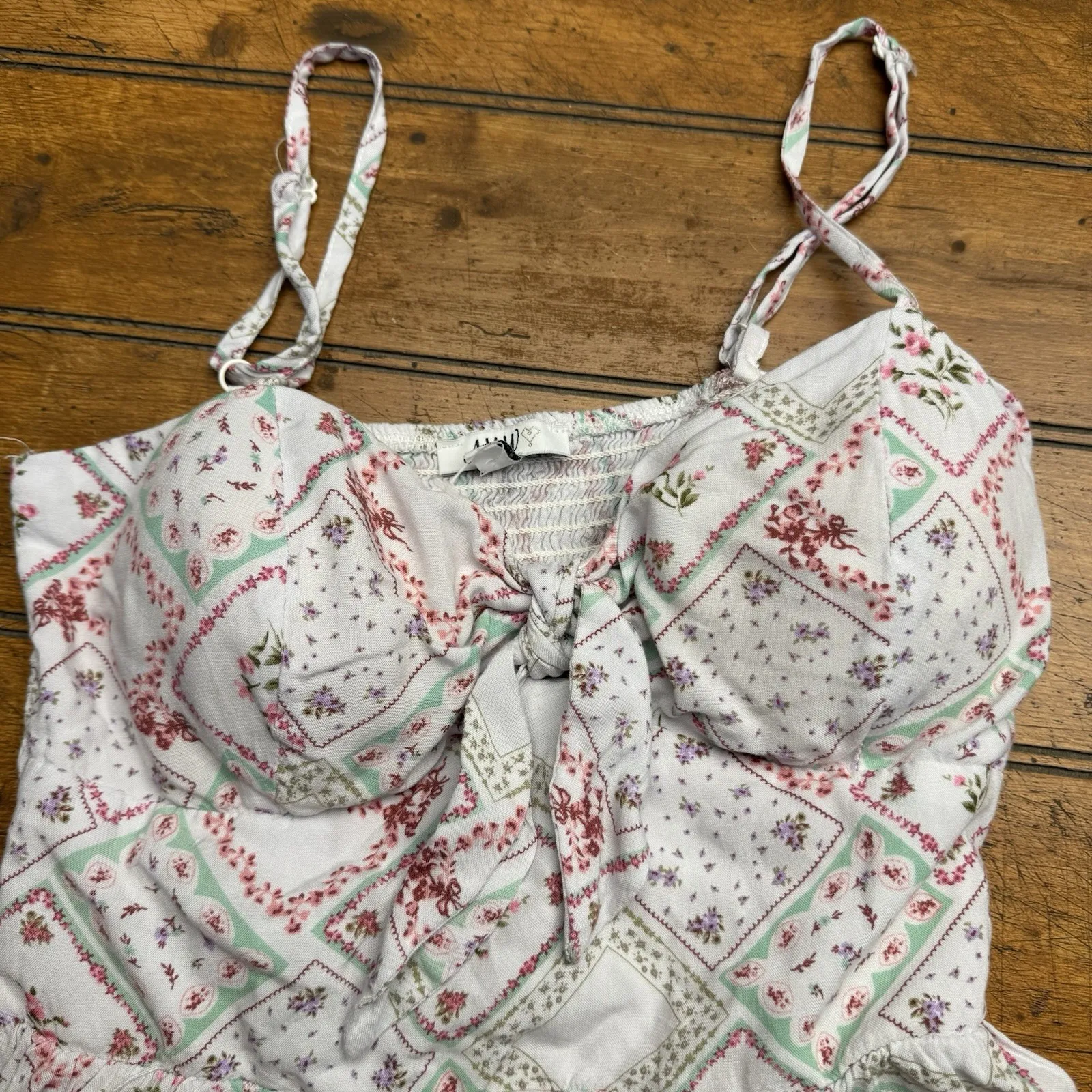 AUW Mini Sundress Medium Adjustable Straps Elastic Pullover Spring Back 2 School - Image 2