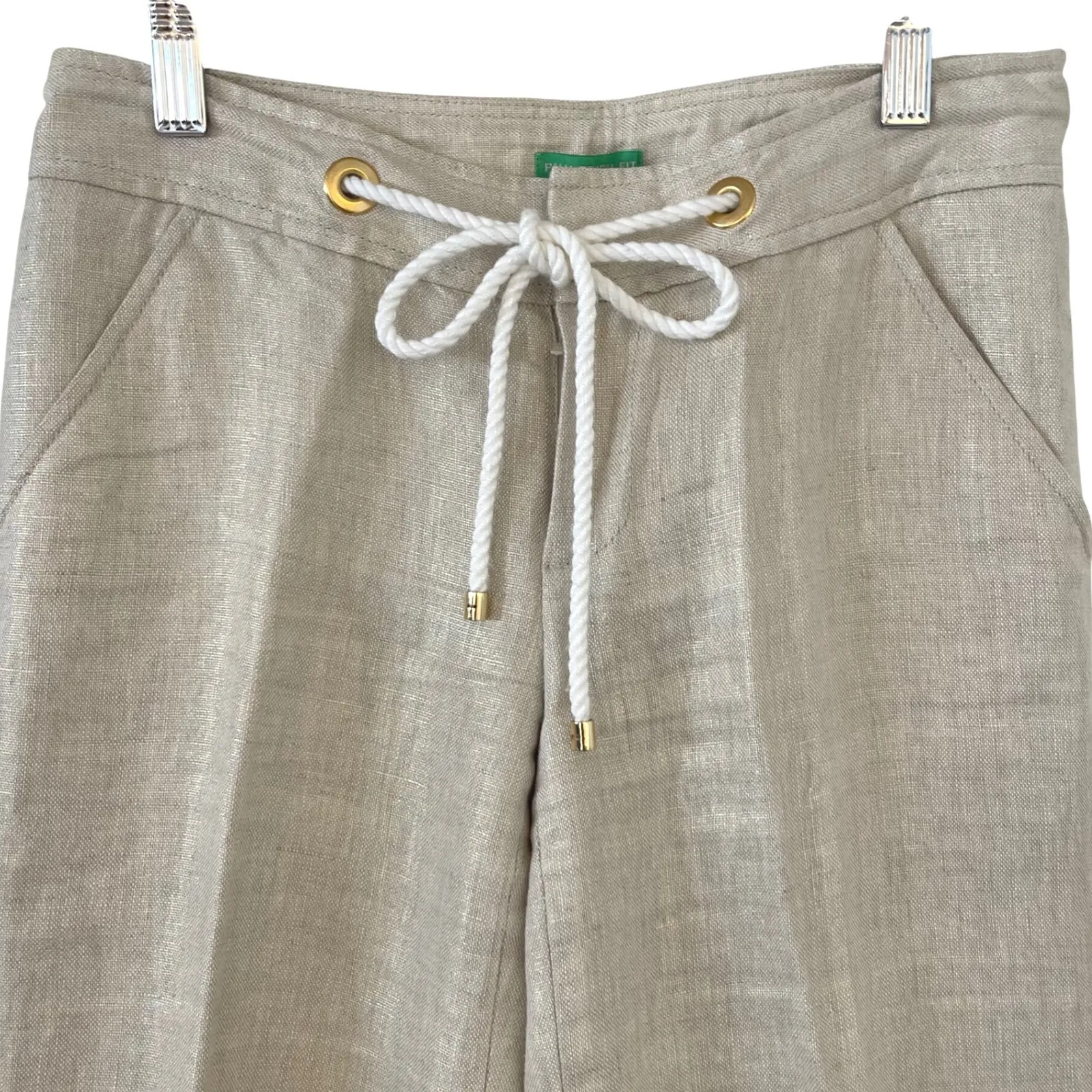 Lilly Pulitzer‎ Palm Beach Fit Linen Pants Drawstring Waist Beige Gold Size 0 - Image 2