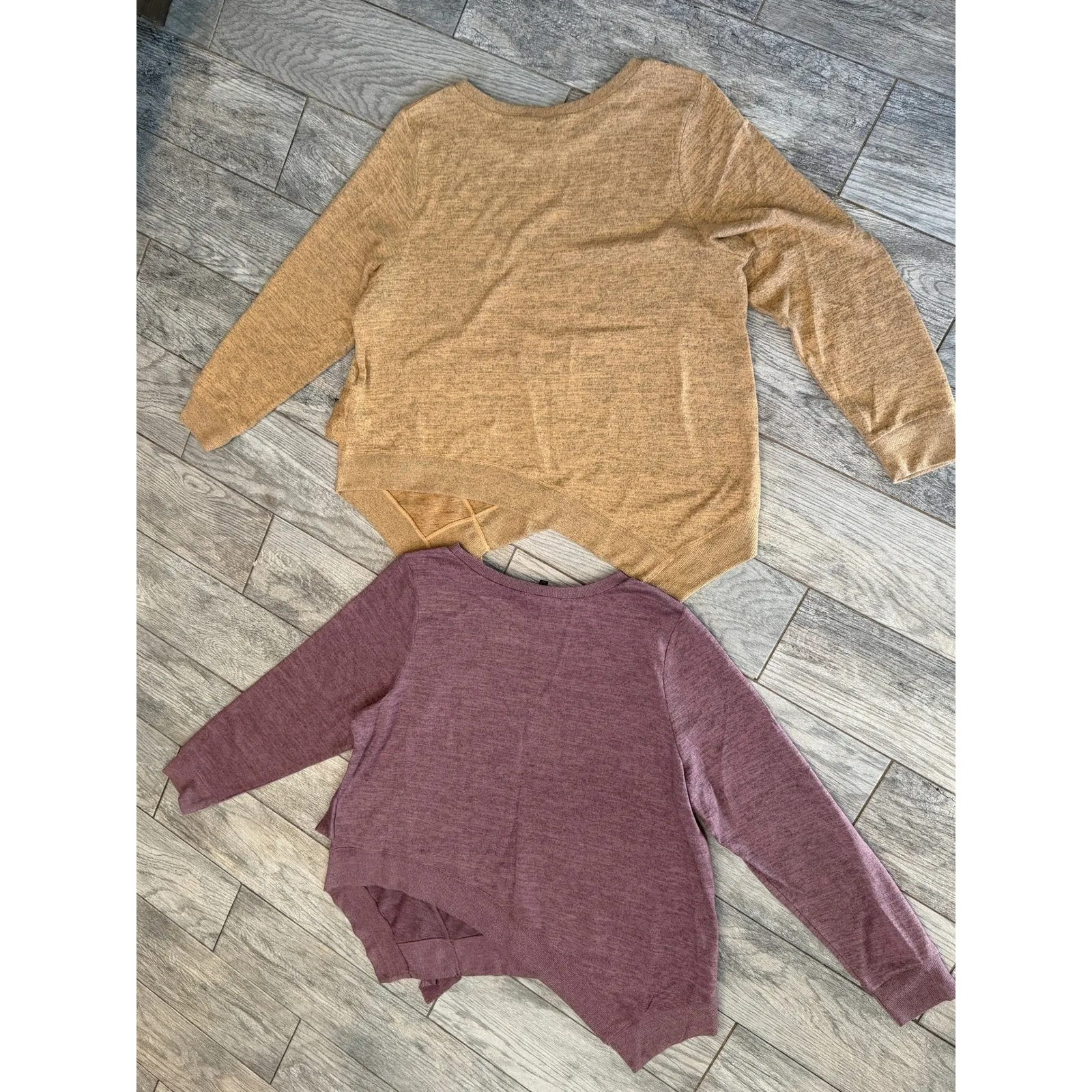 DG2 Diane Gilman Asymmetrical Ruffle Knit Top Plus size 1X Lot of 2 Blouse Tunic Tan - Image 3