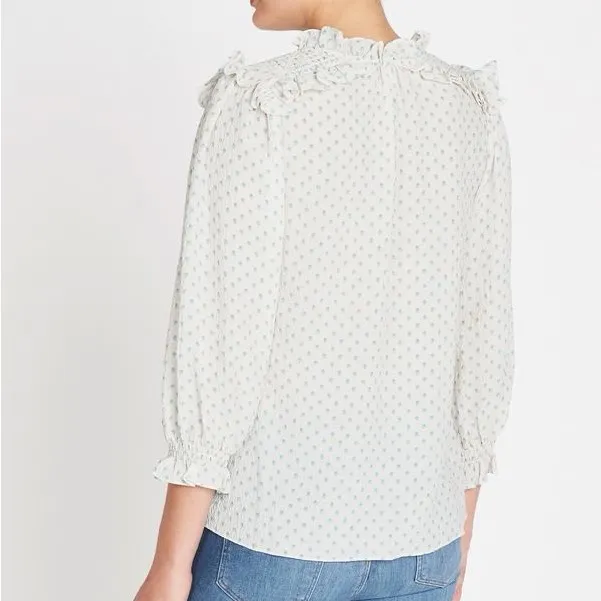 REBCCA TAYLOR IKAT DOT PRINT SILK BUTTON VANILLA LONG SLEEVE PEASANT BLOUSE TOP - Image 3