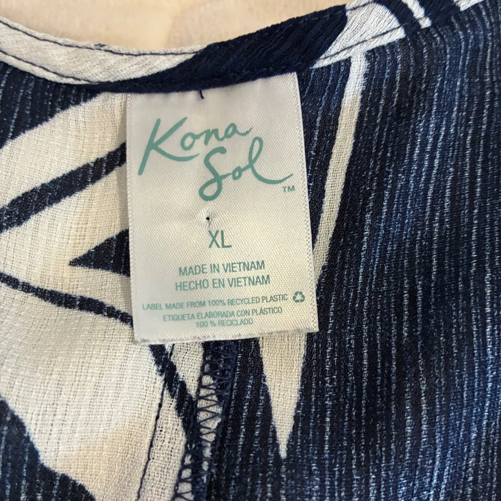 Kona Sol Floral Swim‎ Cover Up Tunic Top Navy White V Neck Casual Womens-XL - Image 4