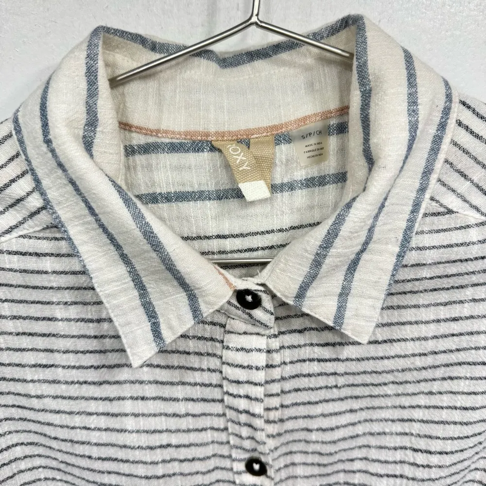 Roxy Gauzy Striped Shirt Dress with Belt 100% Lightweight Cotton Button Front - Image 4