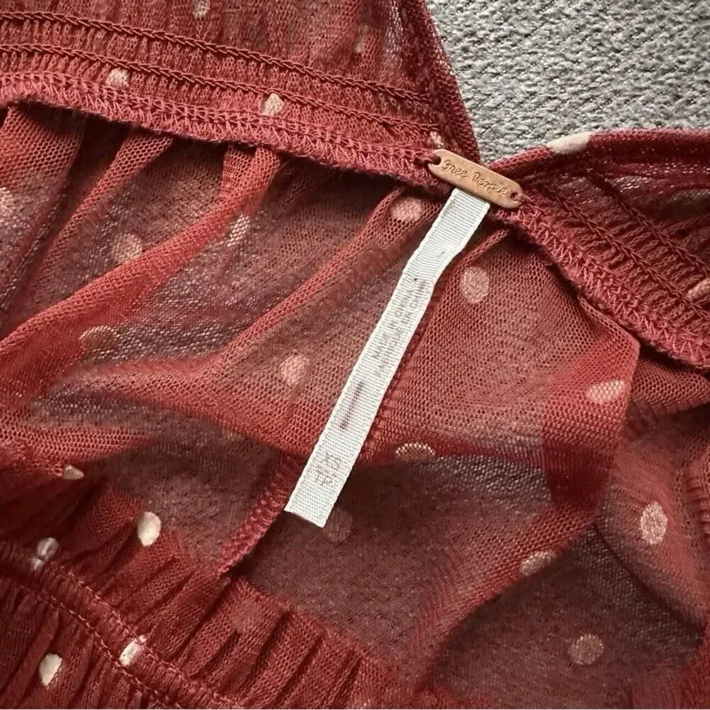 Free People Saya Polka Dot Sheer Mesh Tulle Baby Doll Tunic Top XS - Image 3
