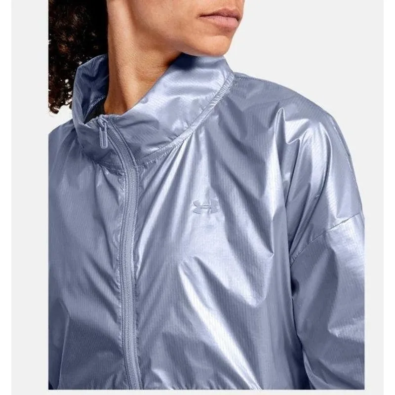 Under Armour Women's Blue Silver Woven Metallic Anorak Pullover Jacket 1/4 Zip M - Image 3