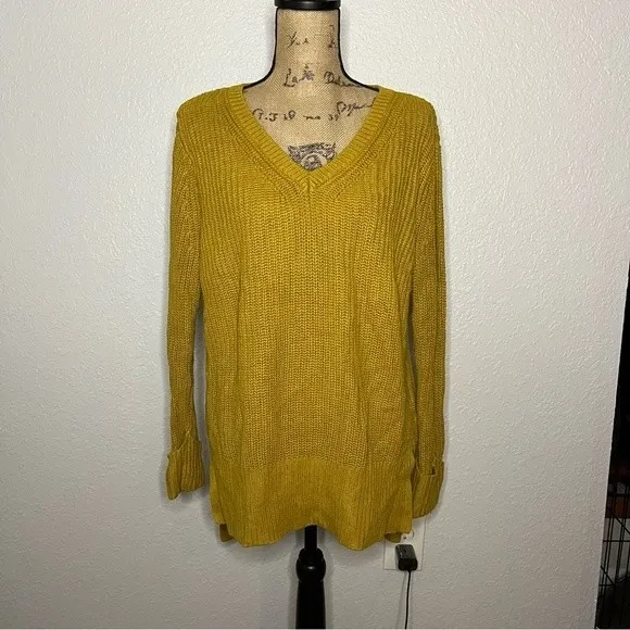 Ruby Moon Anthropologie Womens Mustard Knit Long Sleeve V-Neck Sweater sz M - Image 18