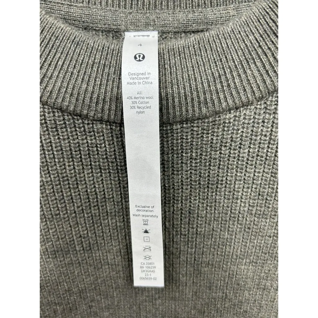 Lululemon Merino Wool Blend Ribbed Crewneck Sweater Green Size 4 Stretchy - Image 3