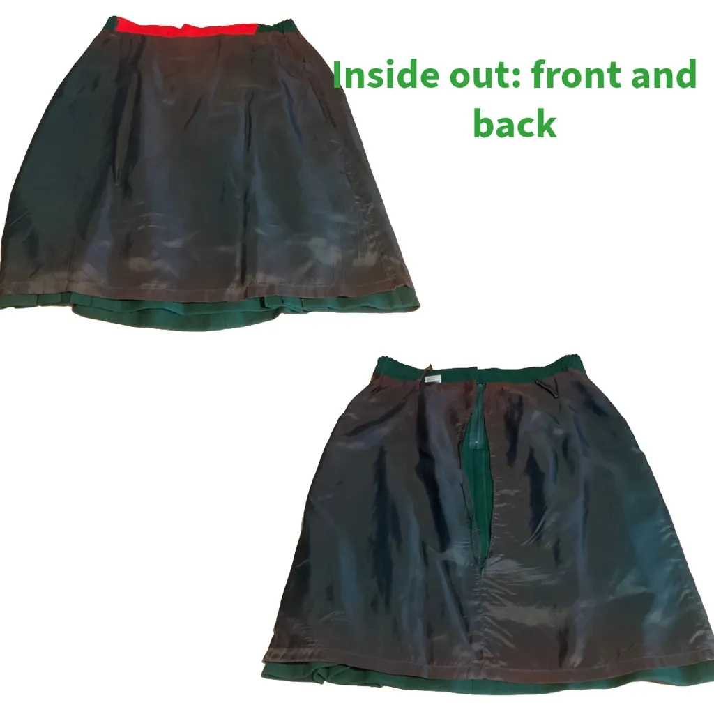 VINTAGE 1980'S GREEN W/RED & BLACK WAIST PLEATED WOOL MIDI SKIRT (16) - Image 11