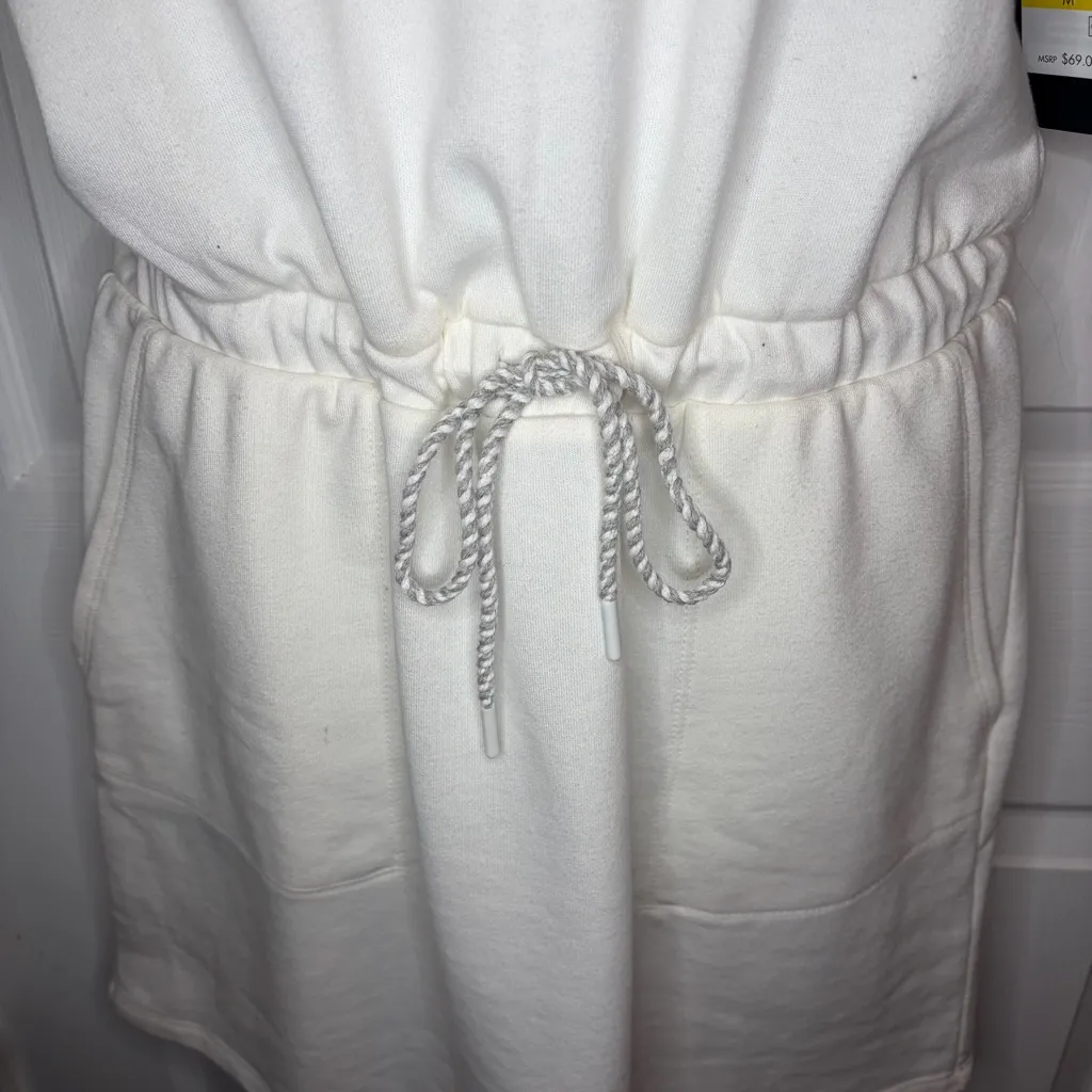 ANDREW MARC Crew Neck Drawstring Cotton Blend Minidress Sweatshirt Dress M NWT - Image 5