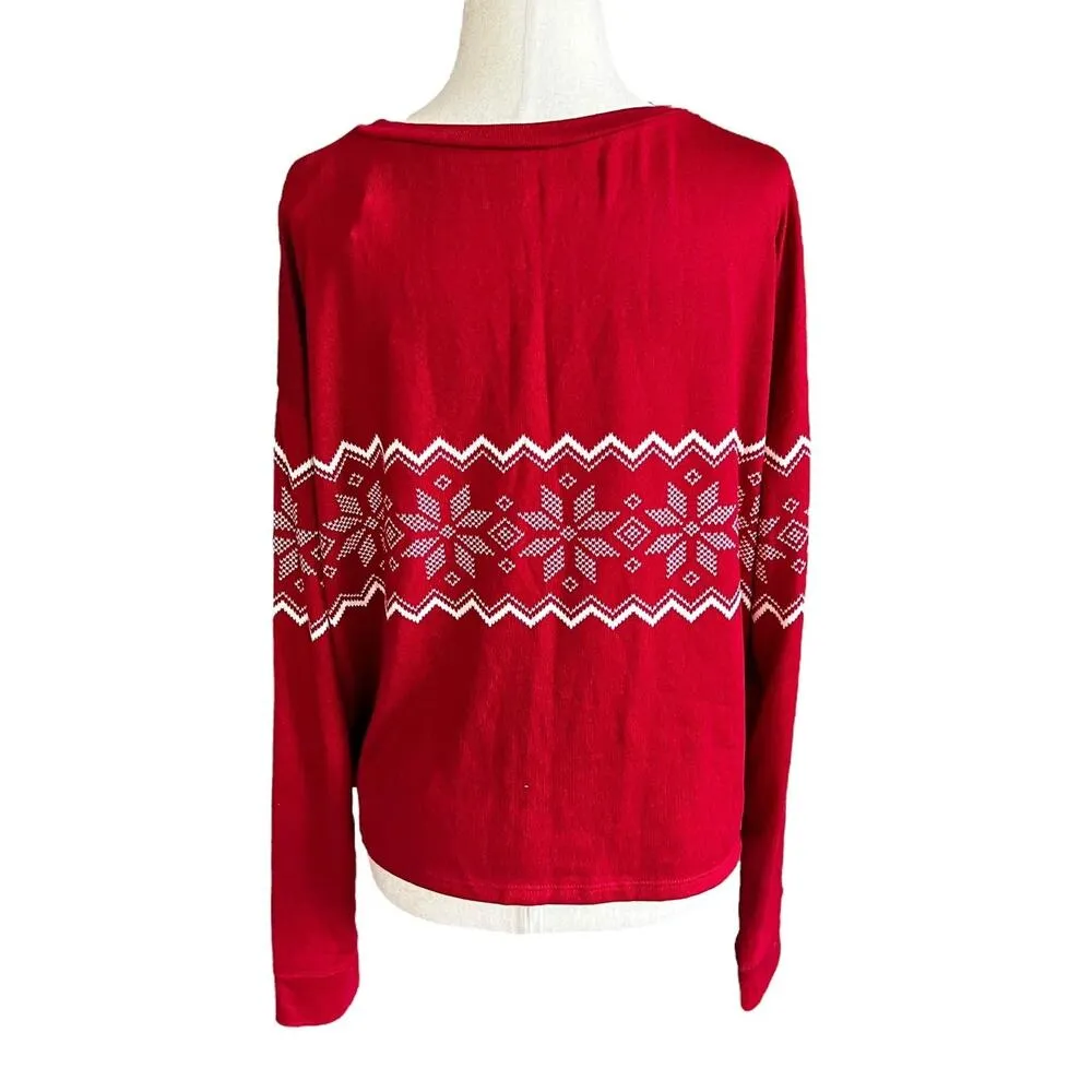 47-8 Gilly Hicks Red Printed V-Neck Pajama Top Women Size Medium NWT - Image 2