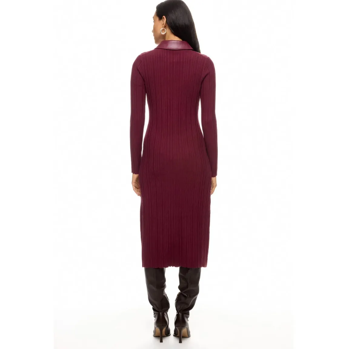 Toccin Burgundy Ribbed Knit Shirt Dress MEDIUM Midi Office Work Designer $525 Red - Image 3