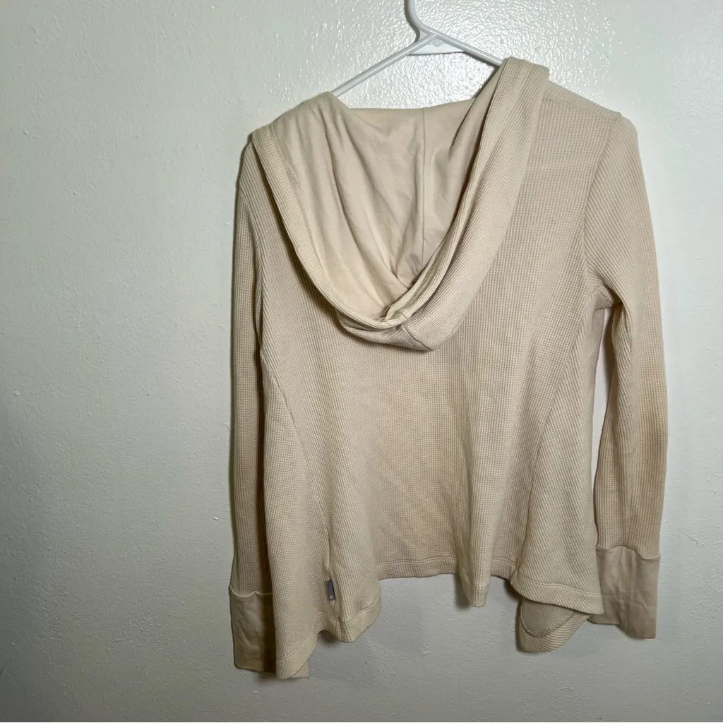 Columbia Waffle Knit Open Front Hooded Cardigan Cream Beige XS - Image 6