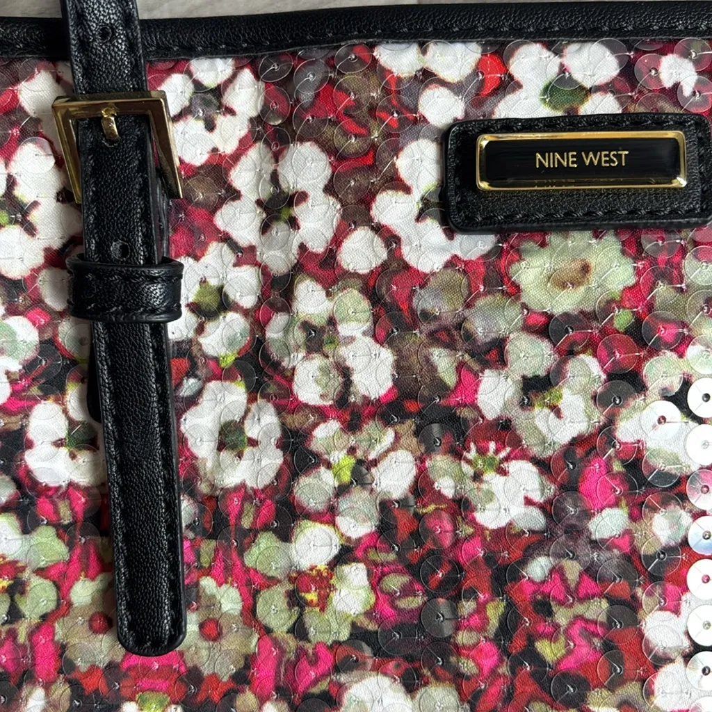 Nine West Floral Black and Pink Tote - Image 6