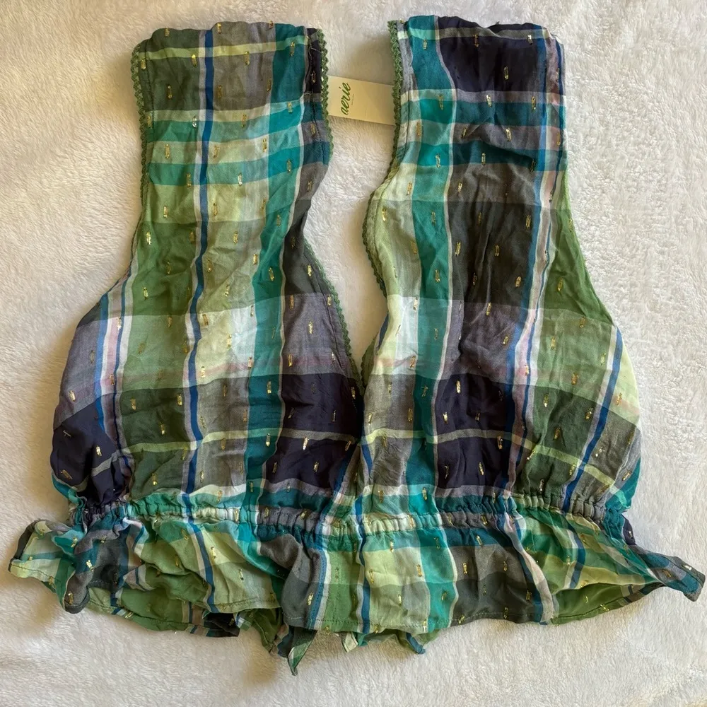 NWT Aerie Peplum Plaid Sleeveless Top - Image 2