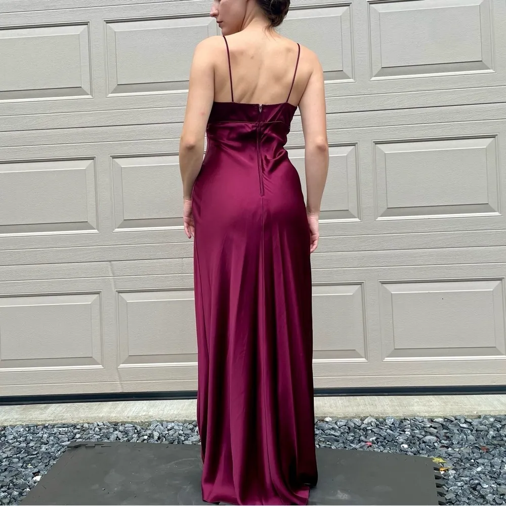 90s Vintage Burgundy Sequin Embellished Satin Slip Maxi Dress Formal Gown 4/6 Red - Image 4