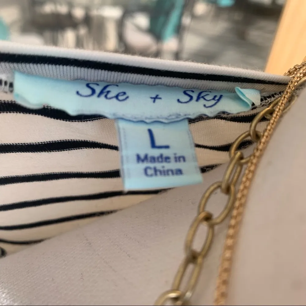 She + Sky Cream Black Stretch Striped T-shirt Dress Large L - Image 7