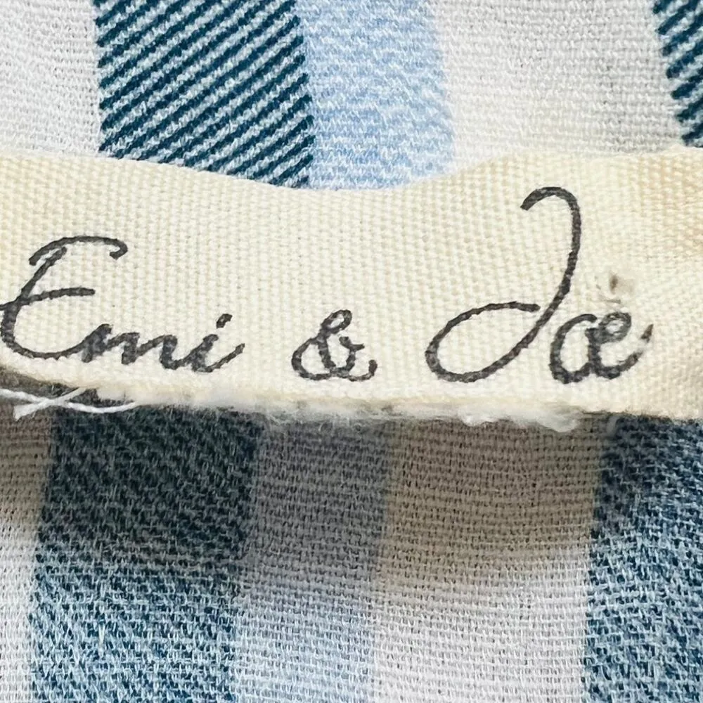 Emi & Joe Blue Cream Pinstripe Button Up Blouse Top Size M High - Image 7
