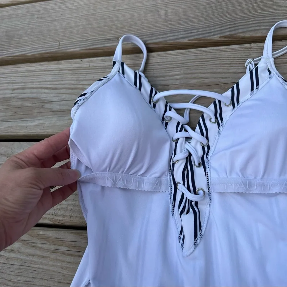 Nautica  Striped White/Navy Slimming One Piece- Size Medium - Image 8