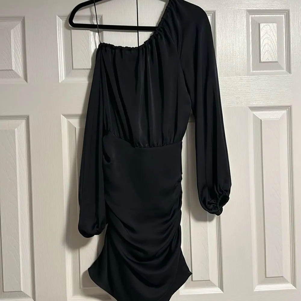 RAMY BROOK Louisa Long Sleeve Black One Shoulder Satin Mini Cocktail Dress Size 4 - Image 7
