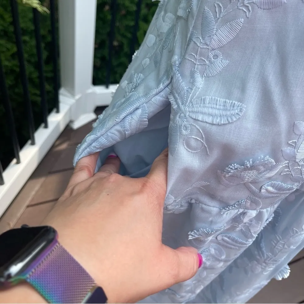 MARCHESA Notte Dress Floral Cotton embroidered maxi Blue - Image 8