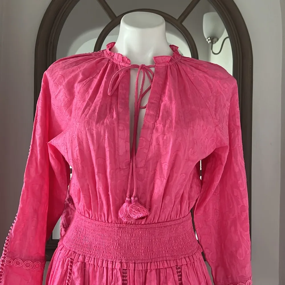 Hemant and Nandita Cotton Ruffled Eyelet Dress, Pink Size XS EXCELLENT! $458 - Image 7