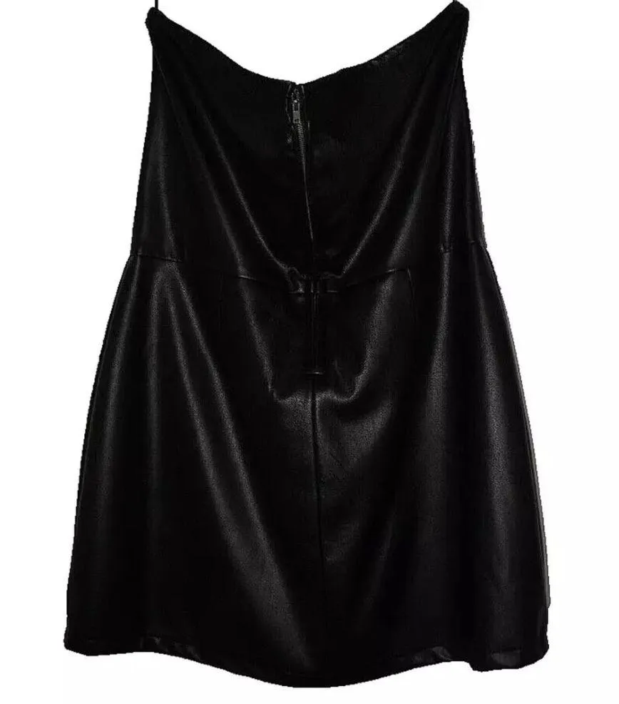 Afrm Black Braylon Faux Leather Strapless Romper Size: 3X NWT Plus Skort - Image 6