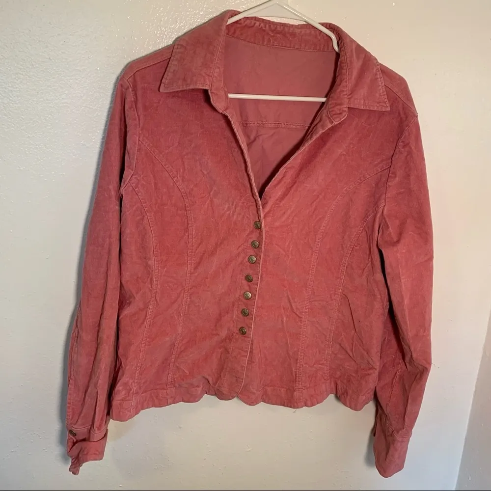 Snap Up Corduroy Shirt Jacket Pink Size L - Image 2
