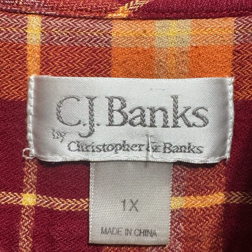 CJ BANKS Zip Front Plaid Hoodie 1X 25” P2P Red/Orange EUC Red - Image 3