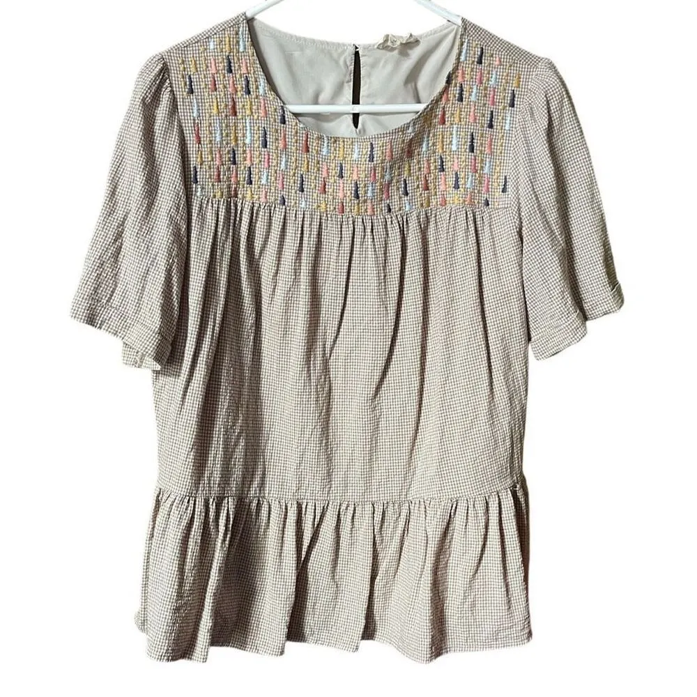 Orange Creek Los Angeles size M embroidered babydoll  checked top. - Image 2