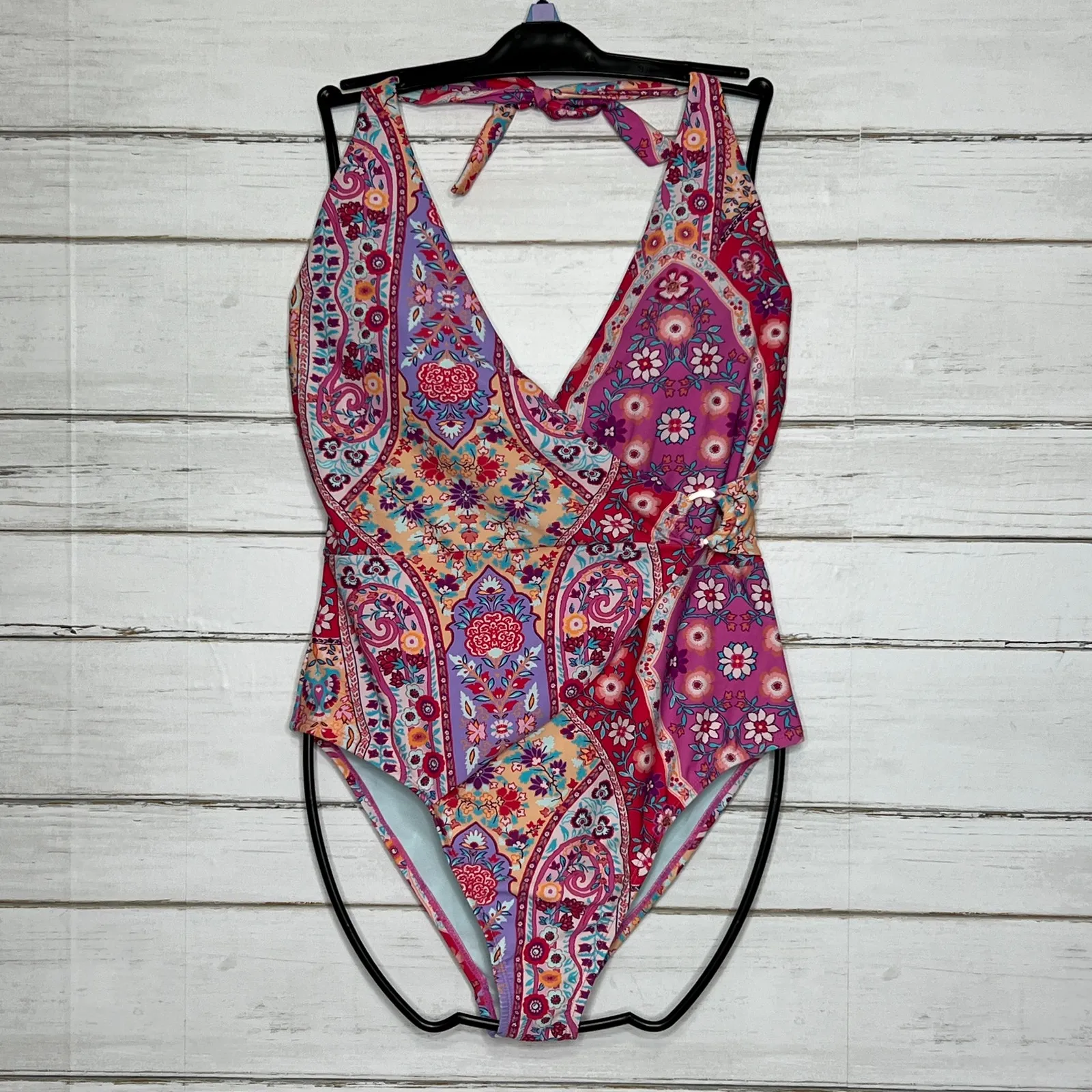Nanette Lepore One Piece Swimsuit Floral Wrap Halter Size 12 - Image 3