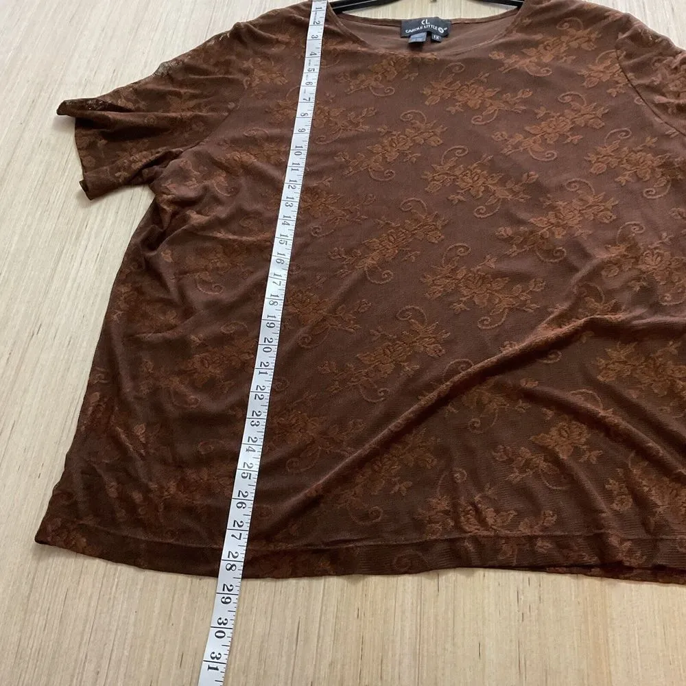 Vintage Carole Little II Brown Lace Short Sleeve Made In USA Top Size 1X New - Image 4