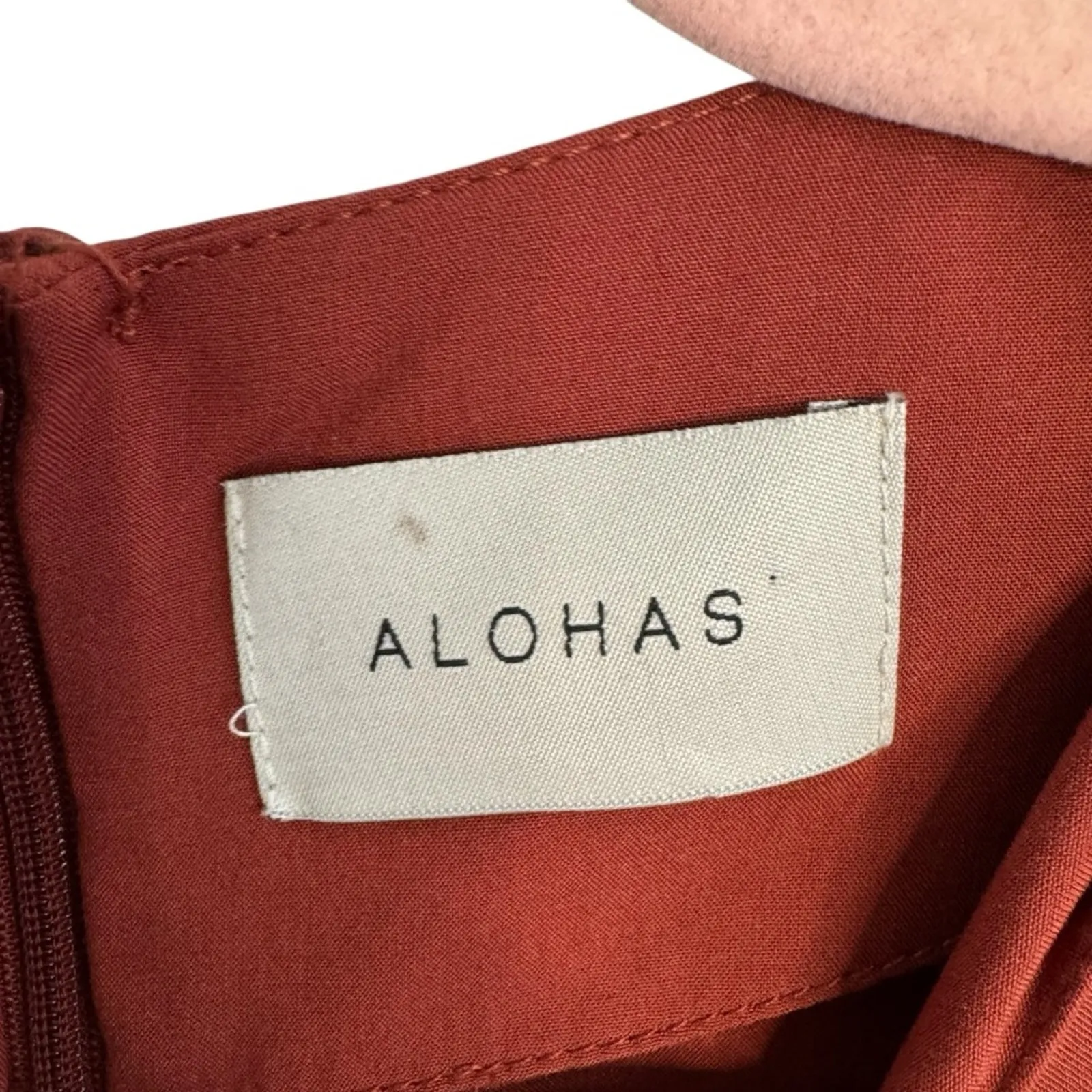 Alohas Exclesa Burnt Orange Rust Modest Long Sleeve Midi Dress - Image 2